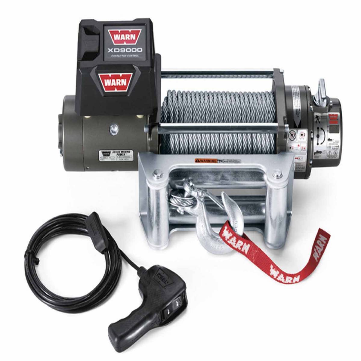 Warn #28500 12 Volt 9000 LB Cap 100 Ft Wire Rope Roller Fairlead Wired ...