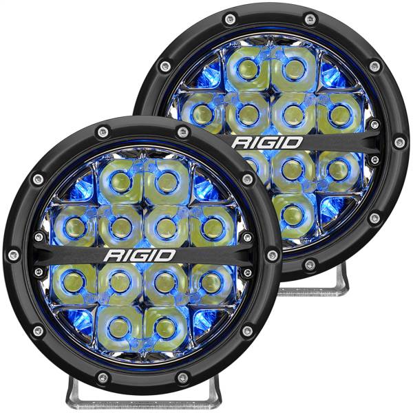 Rigid Industries - Rigid Industries RIGID 360-Series 6 Inch Off-Road LED Light; Spot Beam; Blue Backlight Pair 36202