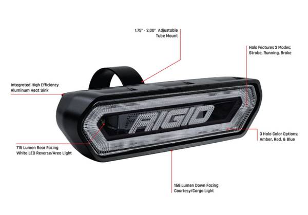 Rigid Industries - Rigid Industries RIGID Chase; Rear Facing 5 Mode LED Light; Amber Halo; Black Housing 90122