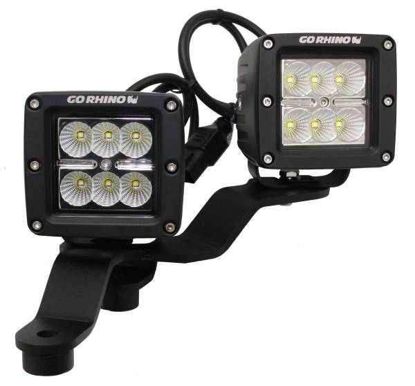 Go Rhino - Go Rhino Jeep Wrangler JL, JLU & JT Windshield Cowl Mount for 3" X 3" Dual Cube Offset 730231T