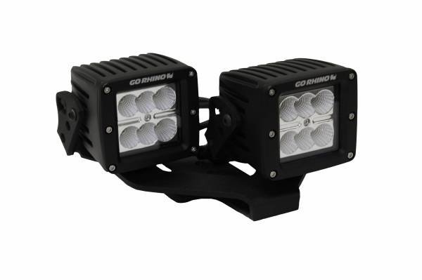Go Rhino - Go Rhino Jeep Wrangler Center Hood Mount for dual 3" LED cubes with offset mount 732231T