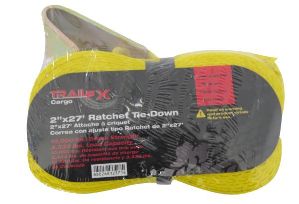 TrailFX - TrailFX Cargo Tie Down 27 Ft x 2 3333 Lb Load 10K Lb Break Cap W/Ratchet Yel Sgl A12029Y