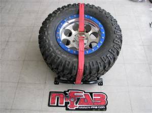 N-Fab - N-Fab Gloss Black Bed Mounted Rapid Strap Tire Carrier w/ Red Strap BM1TSRD - Image 2