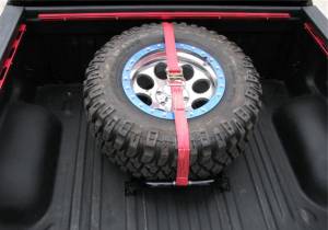 N-Fab - N-Fab Gloss Black Bed Mounted Rapid Strap Tire Carrier w/ Red Strap BM1TSRD - Image 3